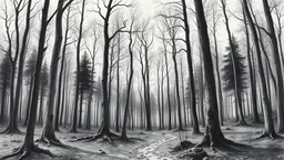 Białowieża Forest inspirado en el estilo de Giovanni Battista Bracelli, grabador y pintor, lápiz, retratos, extraño