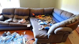 brand new couch taken apart in living room