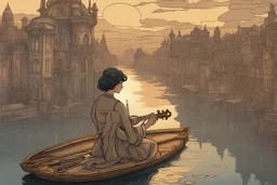 **A lone musician performing a serene melody on a floating city at dusk, art nouveau style --ar 16:9** - <@1191242266925338689> (relaxed)