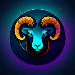 Create dark zodiac sign Aries in the circle and gradient background