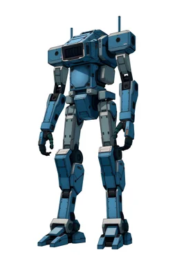 6 meters tall science fiction srtyle humanoid mech, digital illustration, detailed, blocky and boxy appereance, symmetrical, blue and silver livery