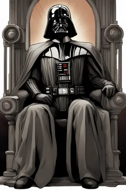 A portrait of Darth Vader sitting on a throne, contemplating on Obi Wan Kenobi.
