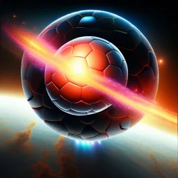 Soccer ball Outerspace black, earth orbit, volcano and stars