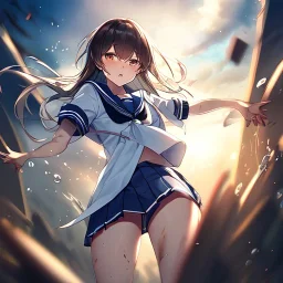 Clear focus,High resolution, Girl wearing a sailor uniform, drowning