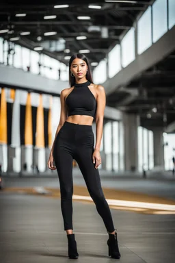 full body shot Young woman, 20 years old, wearing nice tight pant and top gracefully catwalk as if she is in fashion show