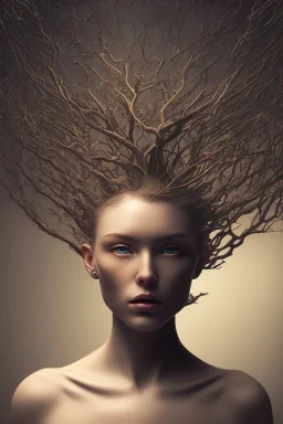 portrait photography of an ethereal beautiful, 8K, oak tree roots, a woman's head