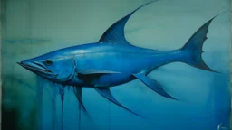 An indigo water elemental swordfish painted by Mark Rothko