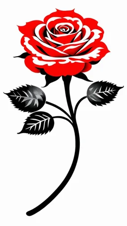 a rose where the stem(black) looks a little like smoke, and the flower(red) is a combination of smoke and flame shapes, vector