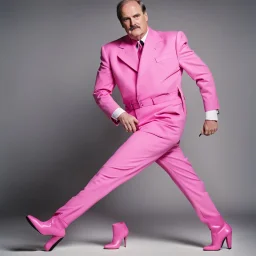 Et voila: John Cleese with massive muscles in a pink battlesuit pink gloves and pink high heel boots. The Ministry of Silly Walks.