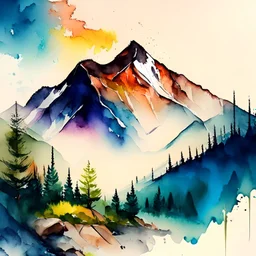 Watercolor Mountain Landscape