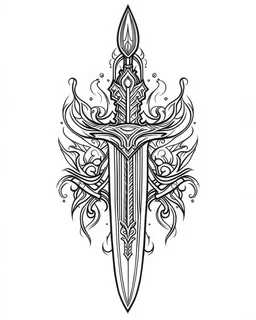 sword tattoo idea, line art, background, vector, svg, coloring book page style, black outline on white background, leave plenty of white space beetween lines for coloring, minimalist, tattoo style, tattoo idea