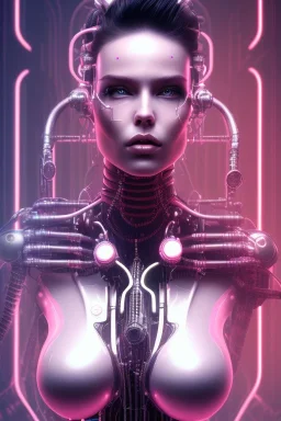 cyberpunk, pink latex body, women, body portrai, big boobs, highlight eyes perfect, skin, tron, cyborg, perfekt sexy, real, dream, hr giger