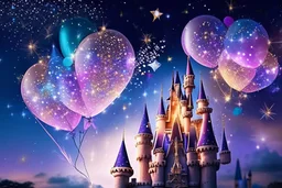 a sparkling star in the festive sky, an enchanting castle at the heart of the celebration, and joyful elements like balloons and confetti. Capture the essence of turning every moment into a magical adventure, embodying the fusion of festivity and magic.