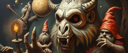 master oil painting with some air brush, hyena gnome realistic and creepy, straight from the lich lab, in the style of Escher and Titian