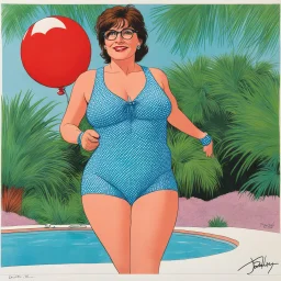 #5 Original Art by David Hockney (Vortex Comic, 1988): Sarah Palin in swinsuit