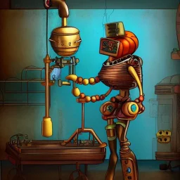 Female Fruit bot steam punk cartoon character very detailed and funny,8k,HD, cinematic,big Mellon's