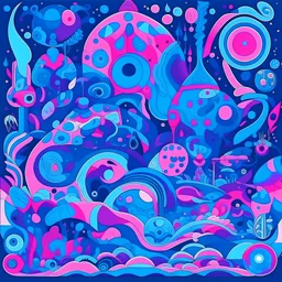 Armamon with pale-blue light-purple dark-blue pink palette in toyism art style