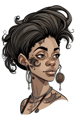 a black woman with tattoos on her hair cartoon