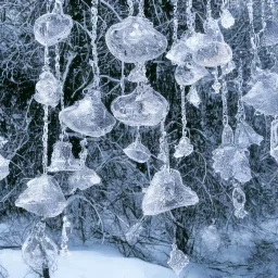 winter landscape, bells, glimmering, ice, crystals