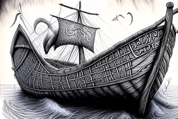 Viking boat drawing Ultra realisic, Ultra detailed, Very professional drawing, Art, colorfull, vikings, old