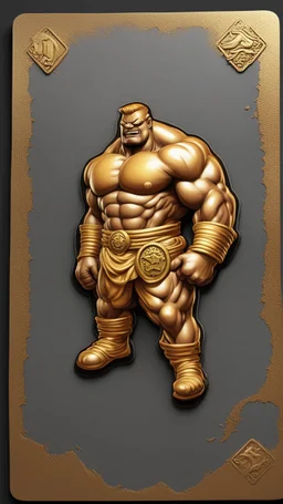 a smooth 3d game graphics golden coin with a full body relief print of Abobo