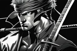 Roronoa Zoro in 8k 2D anime realistic drawing style, close picture, fantasy, neon, highly detailed, high details, detailed portrait, masterpiece,ultra detailed, ultra quality