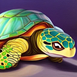 Oil painting style turtle and moonlight