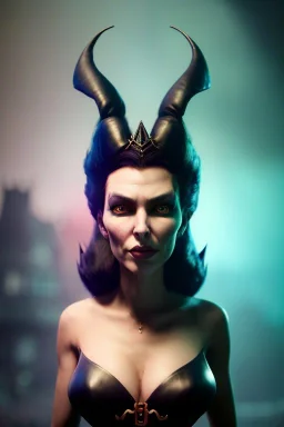 Lene Nystrøm as evil queen in black leather, busty, cleavage, voluptuous, Aqua Lene, angry, stern look. character design by cory loftis, fenghua zhong, ryohei hase, ismail inceoglu and ruan jia. unreal engine 5, artistic lighting, highly detailed, photorealistic, fantasy