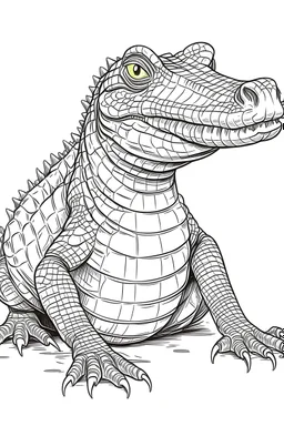 Outline art for cute alligator ,color book, sketch style, white background,clean lines,no shadows and we'll uotlined, low details