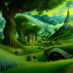 Epic Drawing of scenery of The LOTR estilo Van Gogh 4k