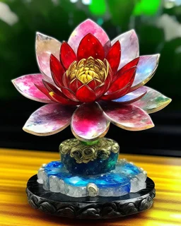 ((high quality) (lotus flower made of gemstones) (Galaxy background)) held on a pedestal