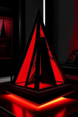 gaming table lamp inspired by klcc tower buliding architecture futuristic-modern stlye. piramid form, red and black color scheme