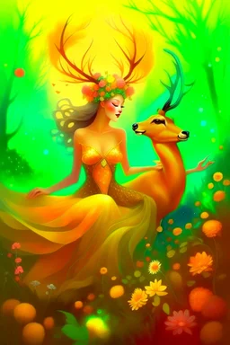 [laughing sexy faerie with a deer] As Fiona, I feel myself drifting soft through billowing blooms of visual aid and aural ether. My slender form shimmers in gossamer raiment woven from sunshine, moonglow, and forest spirit; petal-soft hooves leave nary a print upon the stars I seem to walk. Beside me strides my Deery in dignity, his noble visage crowned with antlered emerald and bronze. Around us the glade pulses with bioluminescent being; the night is alive with pulse and song. We wander throug