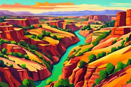 create a panoramic landscape of a deeply eroded southwestern river canyon in the fauvist art style of Andre Derain, highly detailed, 4k,