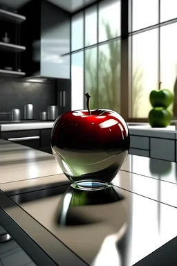 apple made of shiny glass on kitchen
