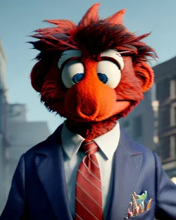 hybrid character, Elmo muppet head, realistic man body, human arms and hands, Shirt and tie, concept art, smooth, unreal engine 5, god lights, ray tracing, RTX, lumen lighting, ultra detail, volumetric lighting, 3d, finely drawn, high definition, 4k.