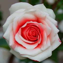 A white rose bleeding red blood from its stem