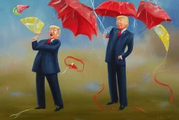 Painting, donald trump flying a kite in a rainstorm