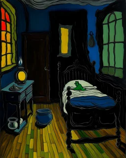 A dark witch's room with a shadow cauldron painted by Vincent van Gogh