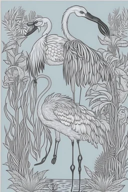 coloring book page of a magical flamingo,monochrome, black and white, sharp, sketch drawing