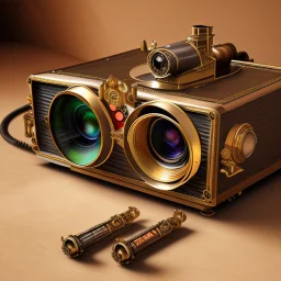 movie projector in steampunk style 18th century photo realistic