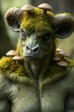beast Soft, moss-covered skin, mushroom growths along their shoulders, eyes like calm ponds.