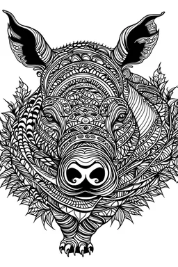 mandala rhinoceros: black and white with white background.