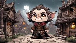 troll chibi, celestial, cute, adorable, whimsical, flat 2D comic illustration, anime fantasy, fine-inked Thick-outlines, cel-shaded, contour, mysterious, Dark, Town of Salem 2, darkest dungeon