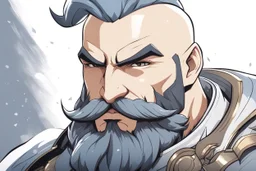 Happy Braum in 8k solo leveling shadow drawing style, big Moustache, Bald, intricate details, highly detailed, high details, detailed portrait, masterpiece,ultra detailed, ultra quality