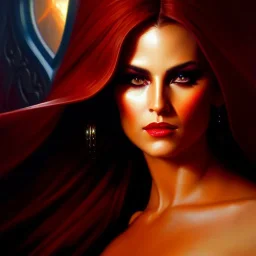 portrait of beautiful 'Sorceress, Diablo 4' painting by Brom , oil on canvas, cinematic composition, extreme detail,fit full head inside picture,8k