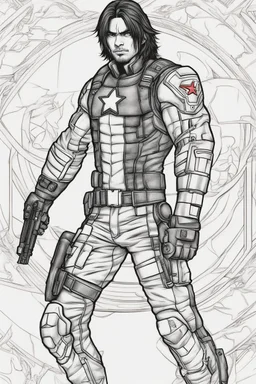 out line art of WINTER SOLDIER super HIRO colouring pages with white background ,skech style ,full body. only use outline,mandala style,clean line art,white background,no shadow and clear and well outlined