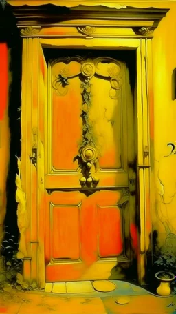 A golden yellow door painted by Salvador Dali