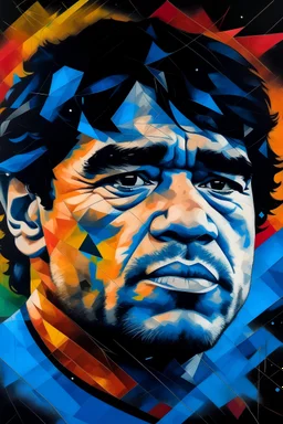 • "Crea una imagen abstracta del rostro de Maradona con los colores de la bandera argentina."