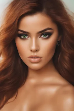 Demi Rose is so beautiful with her auburn hair and green eyes that all I want to do is paint a close-up facial portrait of her in the art style of Boris Vallejo